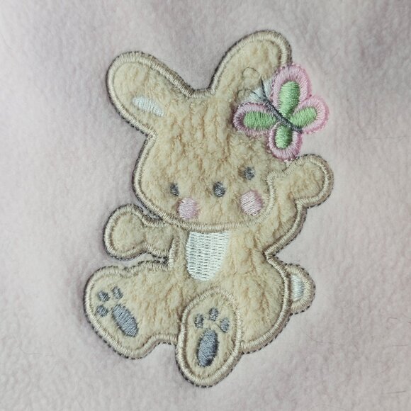 VTG Y2K Basic Editions Baby Blanket Light Pink Bunny Rabbit Butterfly Fleece 30" - Picture 2 of 7